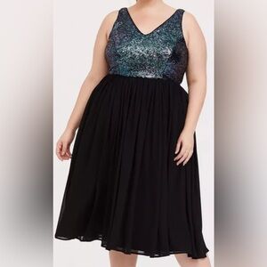 Torrid Sequin Chiffon Skater Midi Dress Black‎ – 22